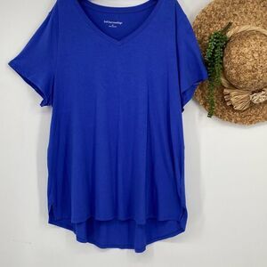 Soft Surroundings Isabel  V-Neck Tee Shirt Tunic Top Side Slits Pima Cotton Blue